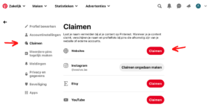 Website Claimen op Pinterest